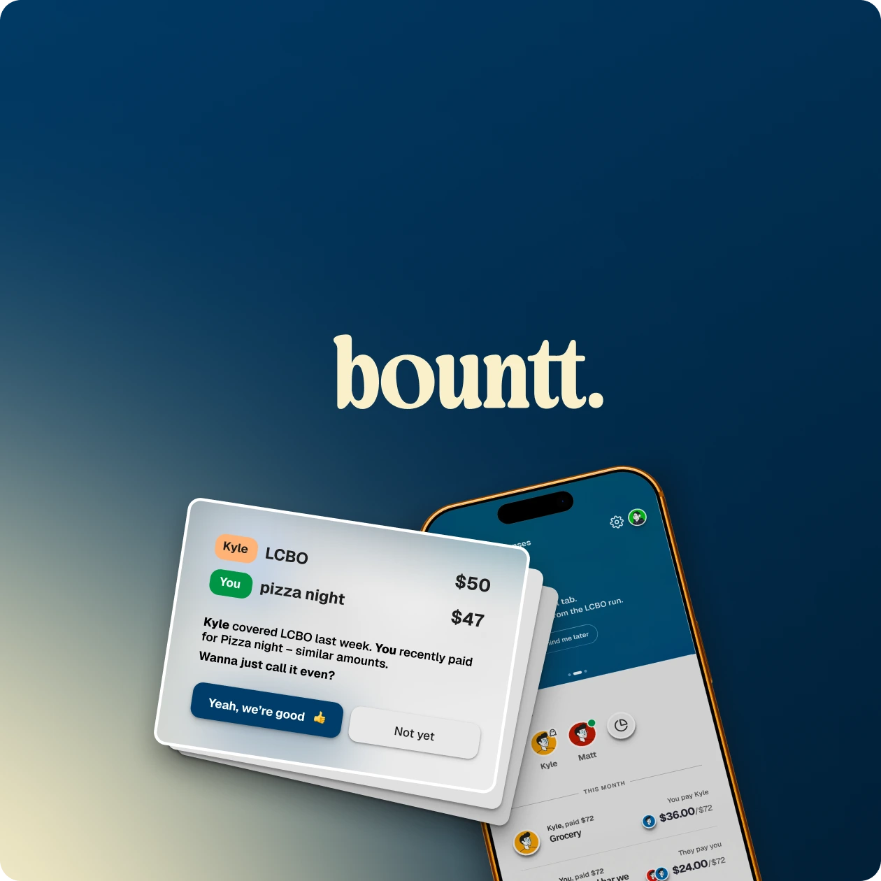 Bountt app thumbnail with dark blue gradient background