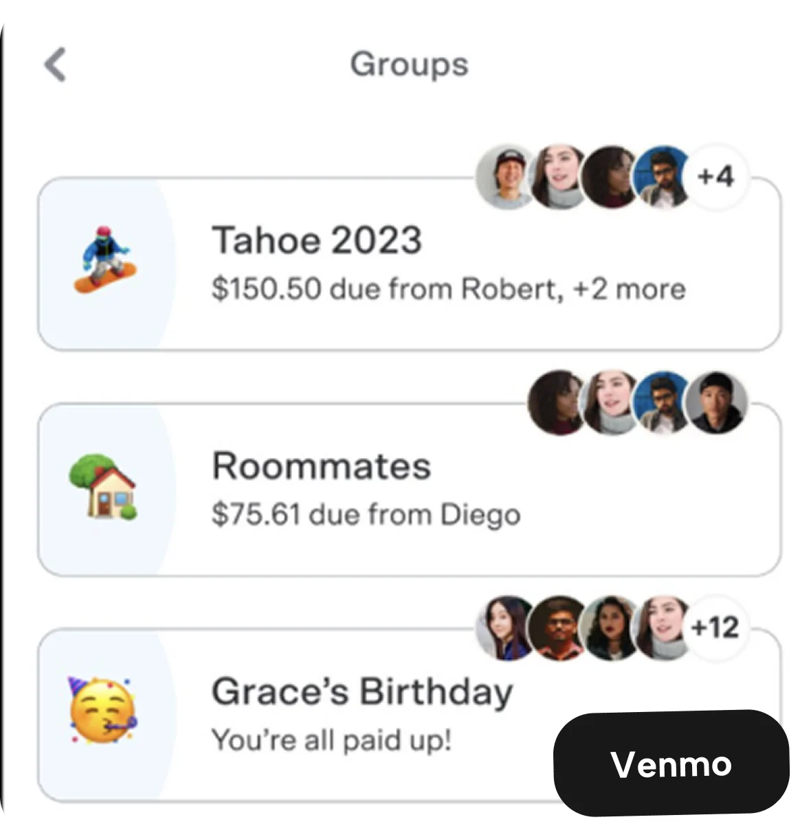 Venmo groups screen showing payment tension