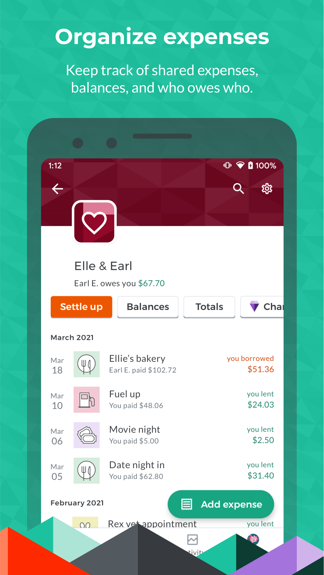 Splitwise app UI