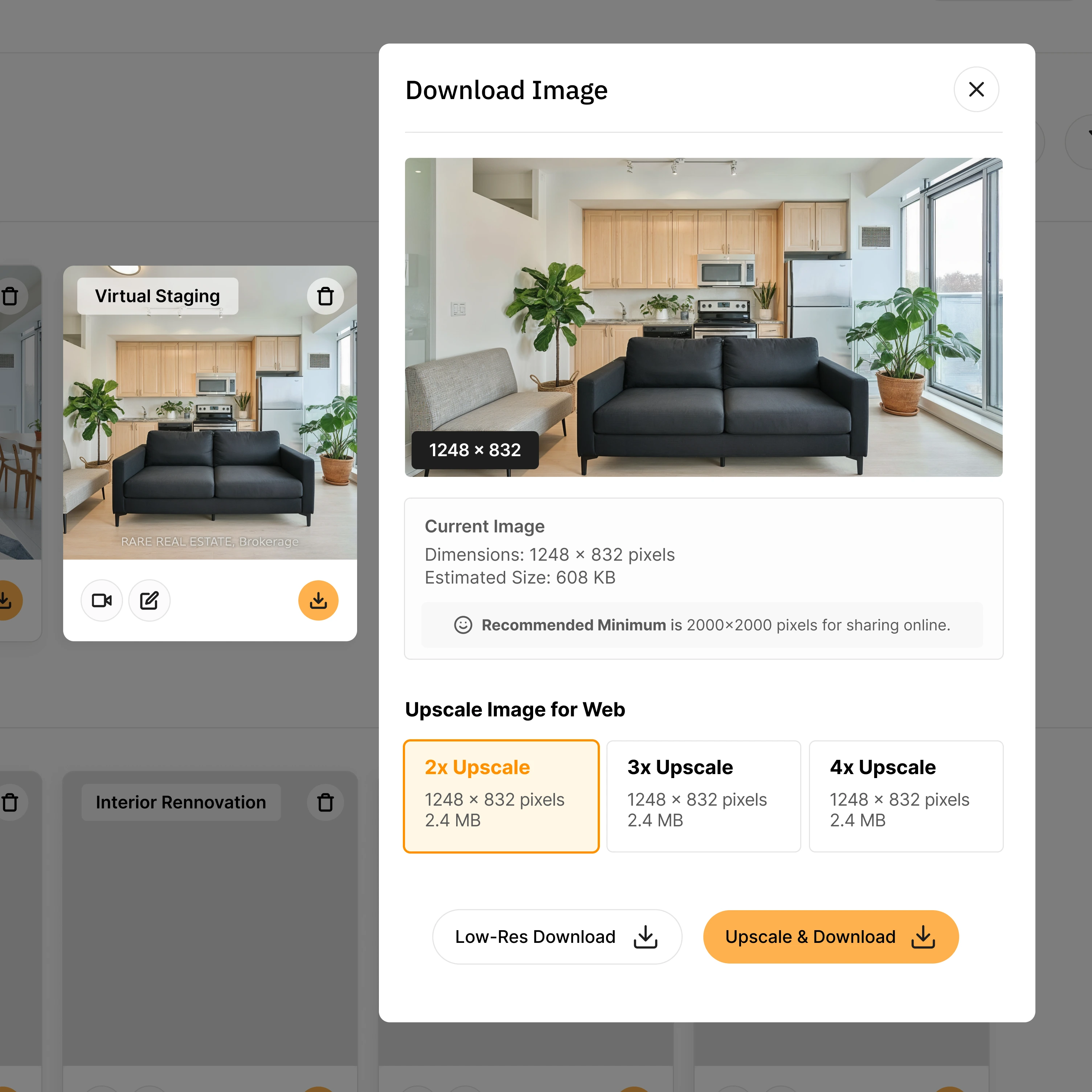 Step 2: Select upscale and download starts on select